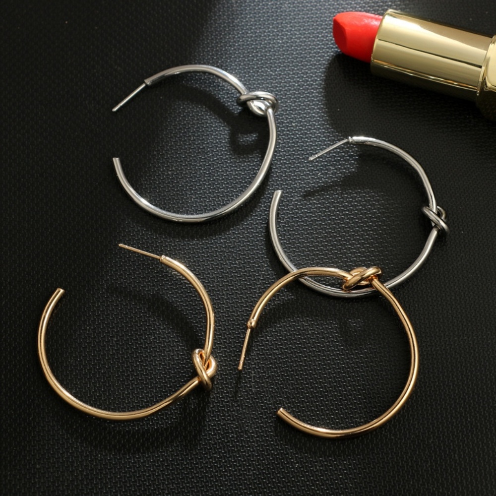Unique Design//Bow Hoop Earrings Gold Silver - Picture 2 of 6